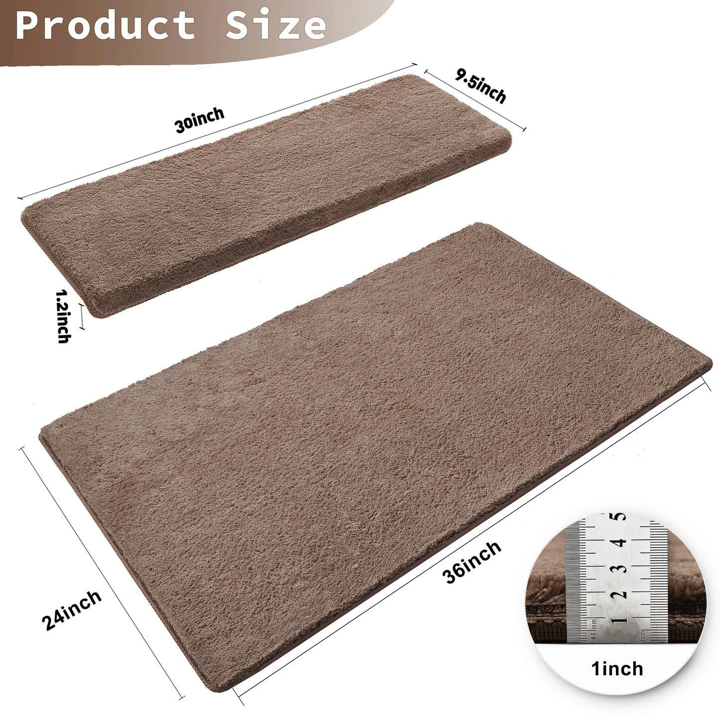 None Bullnose Non-Slip Stair Treads Ultra Plush Washable Adhesive Carpet Mats For Elderly And Pets - Safe And Non Slip