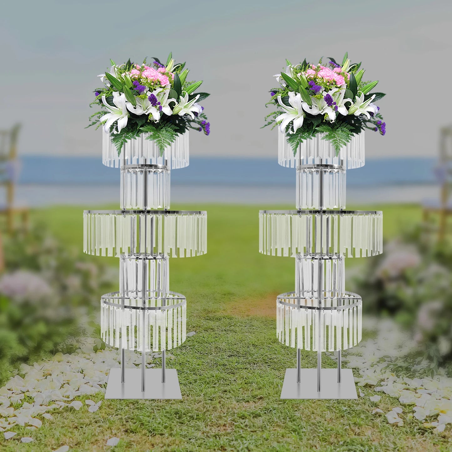NONECN 5 Tier Crystal Flower Stand Wedding Centerpieces Crystal Vases