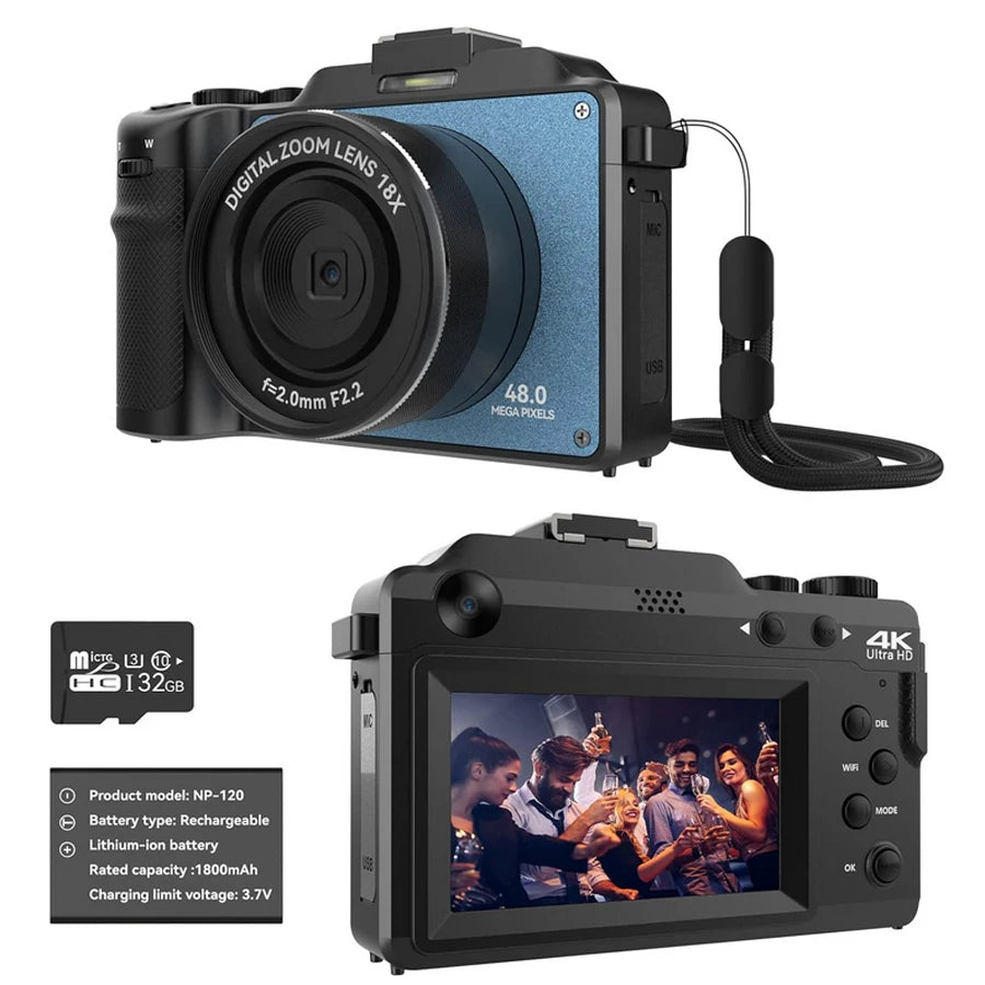 48MP 4K Digital Camera With Dual Cameras And 18x Zoom