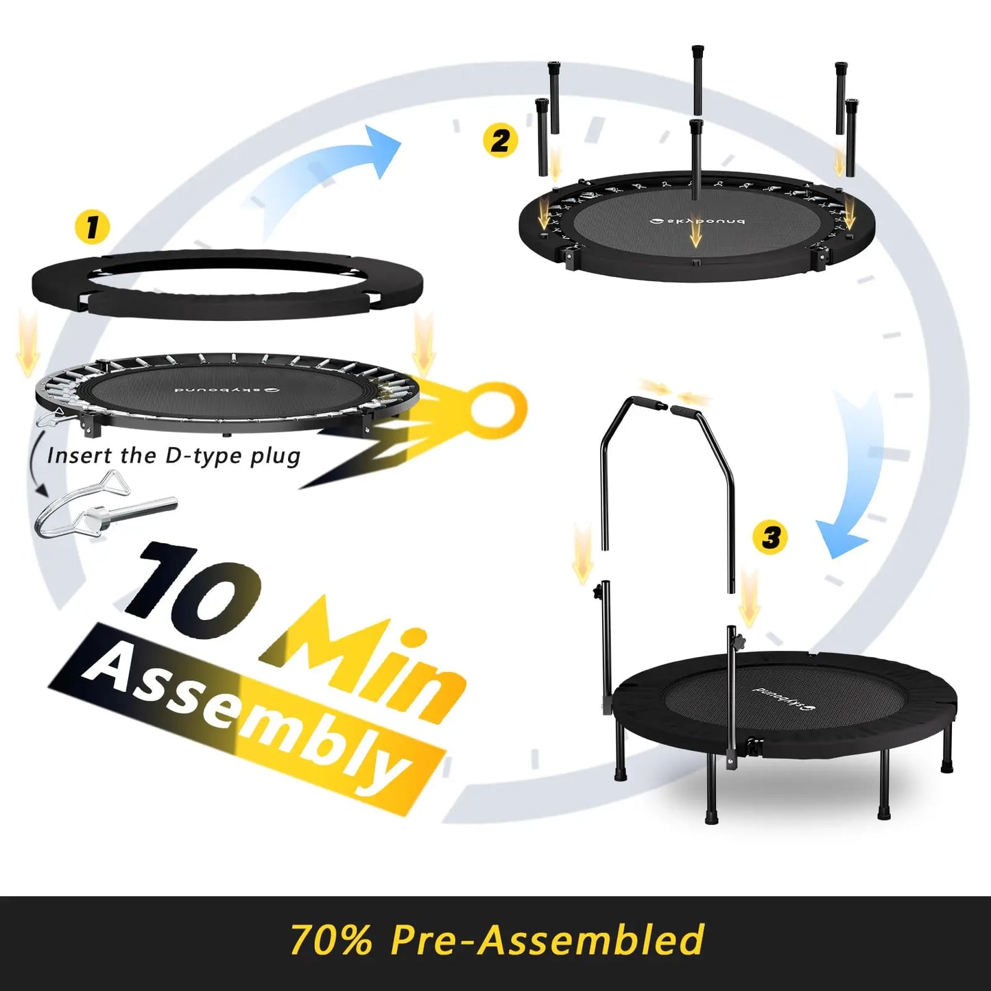 NONED Rebounder Trampoline For Adults With Adjustable U Bar Handle