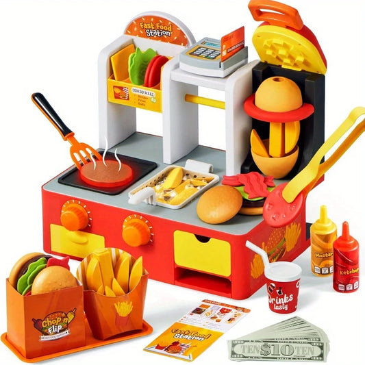 Joyfy Restaurant Play Set Toy 40 Plus PCS Fast Food With Potato Cutter