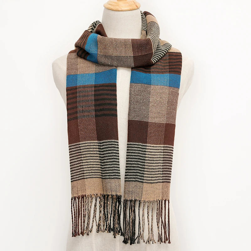 RUNMEICN Unisex Plaid Tassel Winter Scarf For Women Men