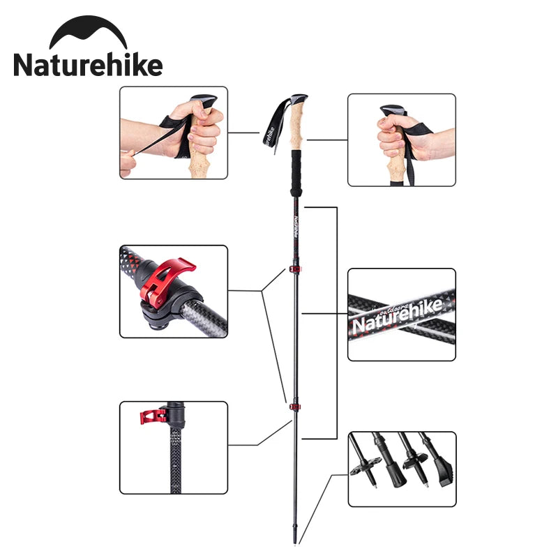 Naturehike Lightweight Carbon Fiber Collapsible Trekking Poles for Hiking