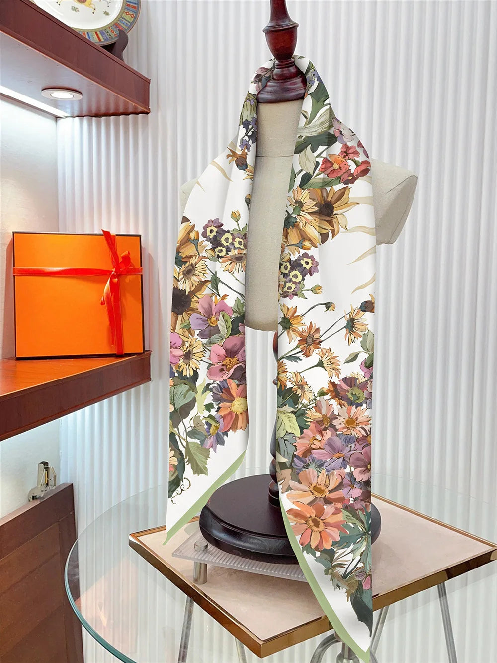 Elegant Silk Floral Square Scarf for Women Hijab Shawl Accessory
