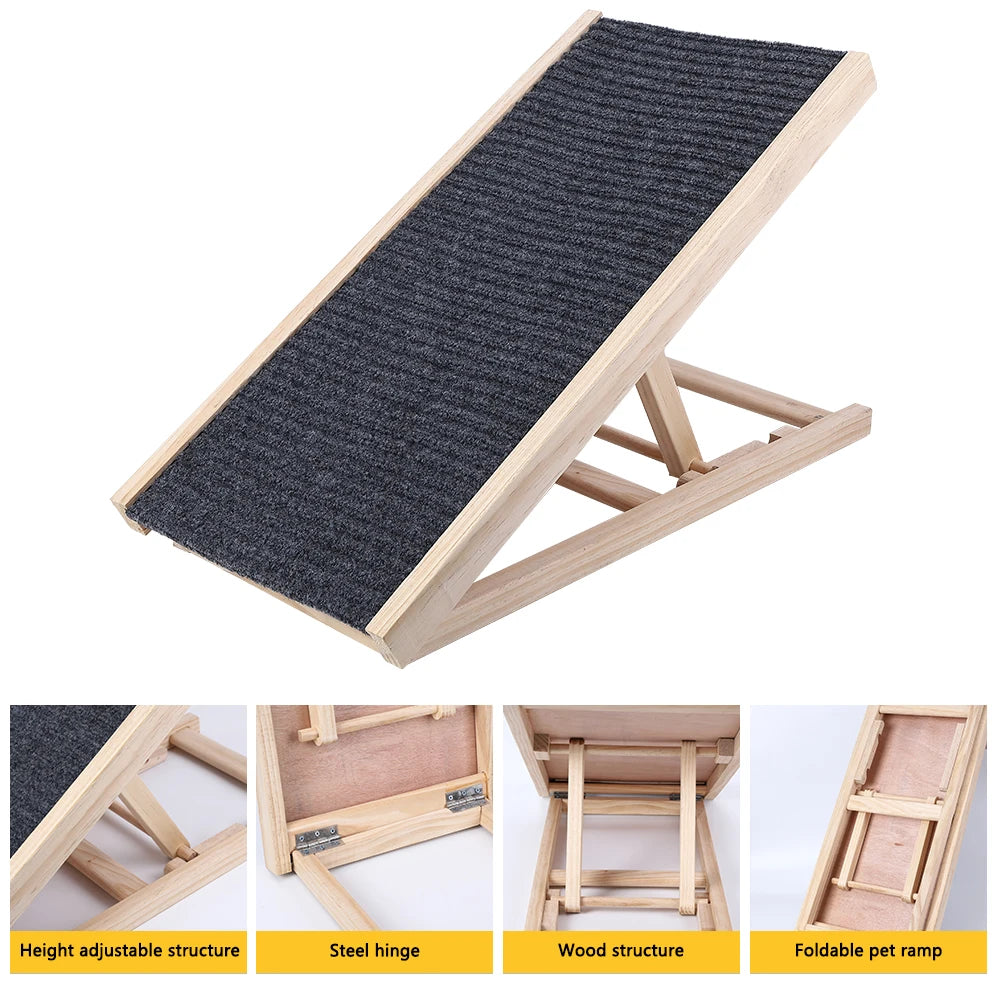 HiMISSDog Wooden Adjustable Folding Dog Ramp