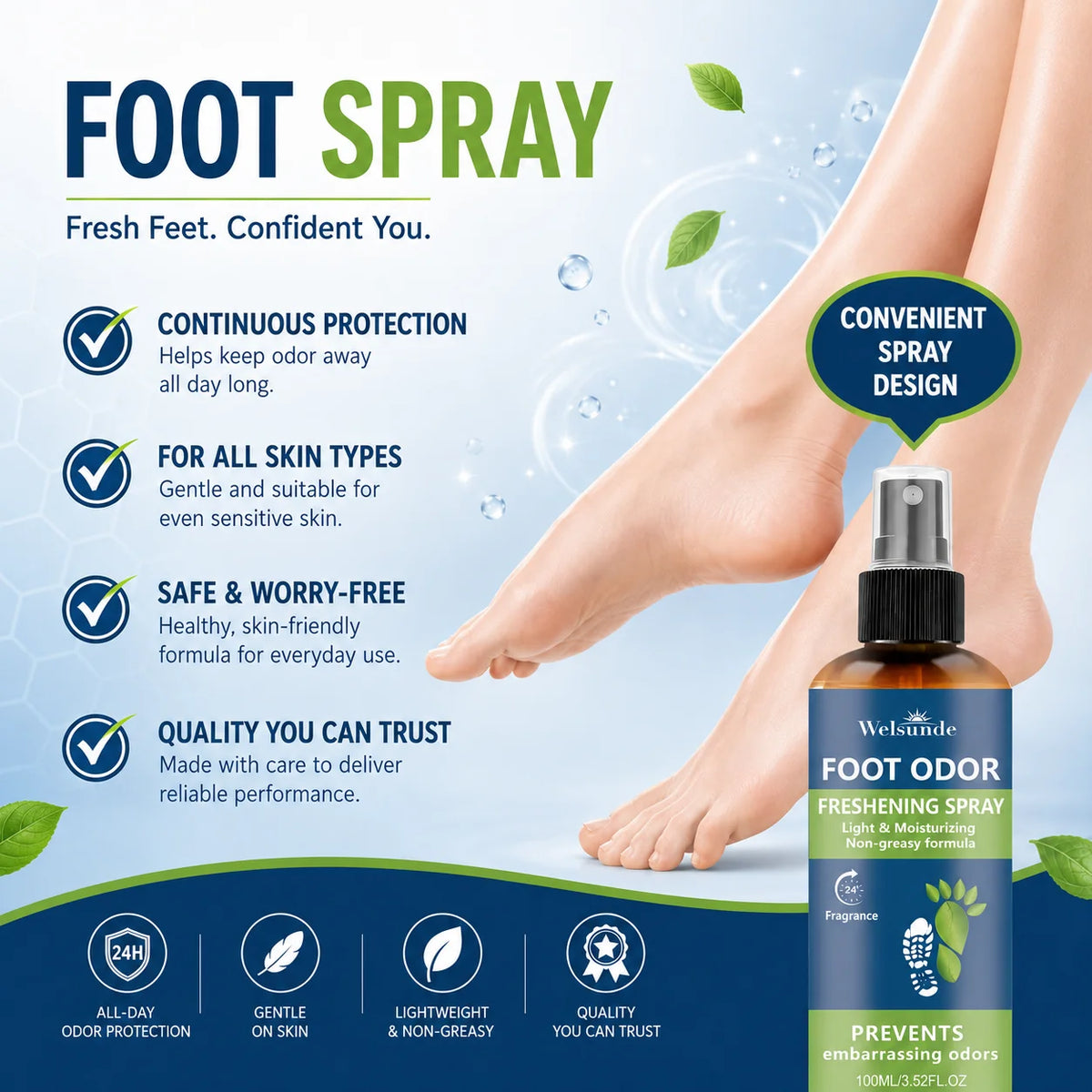 Welsunde Natural Foot And Shoe Odor Control Deodorant Spray