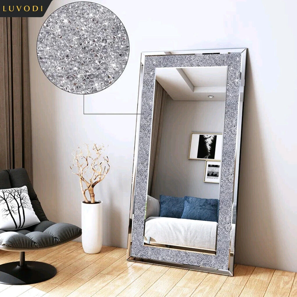 LUVODI ImpeccablyLuxurious Sparkling Crystal Rhinestone Frameless Vanity Mirror Wall Mount