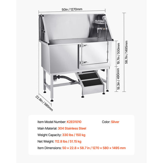 Stainless Steel Dog Washing Station With Ramp And Showerhead