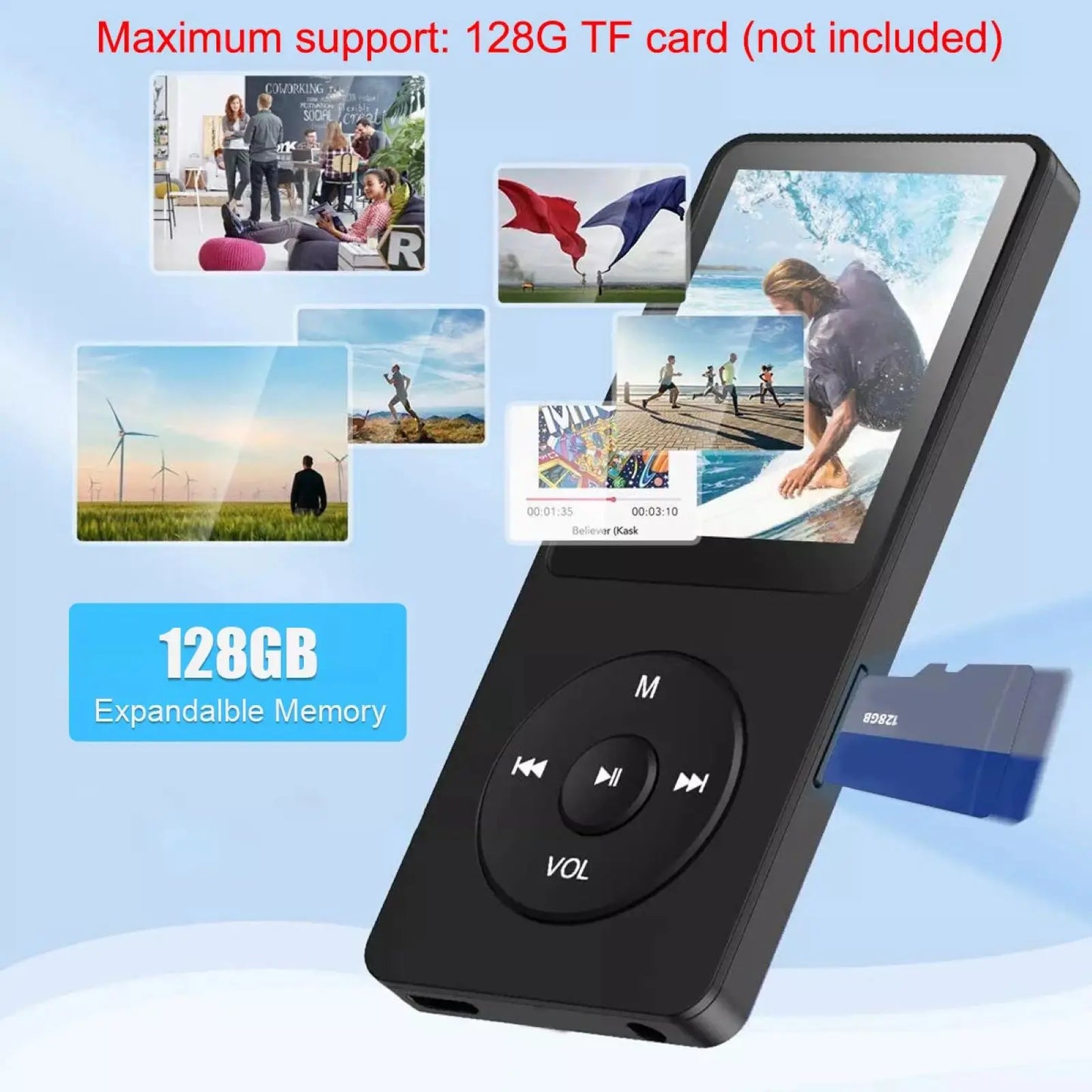 Portable Bluetooth 5.0 HiFi MP3 Player FM Radio Voice Recorder