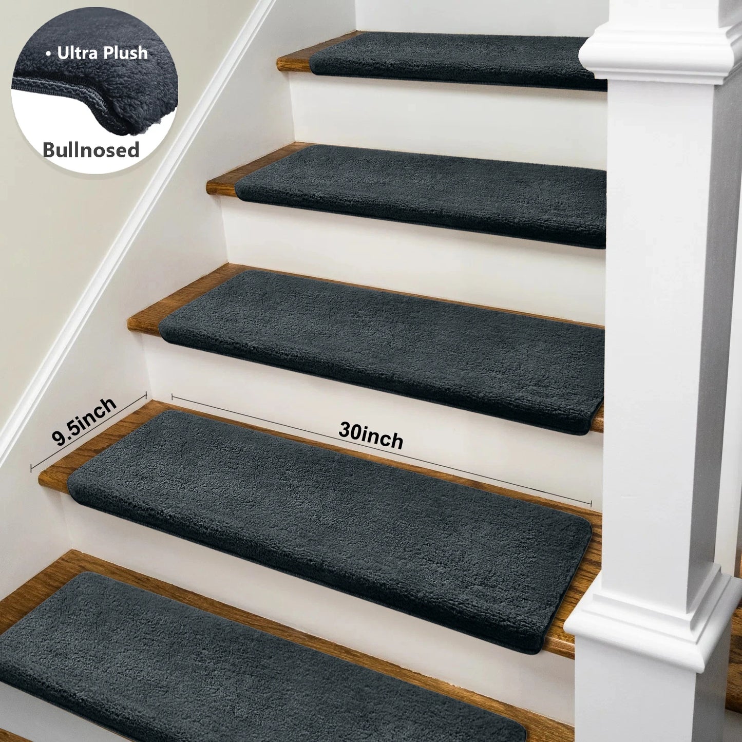 None Bullnose Non-Slip Stair Treads Ultra Plush Washable Adhesive Carpet Mats For Elderly And Pets - Safe And Non Slip