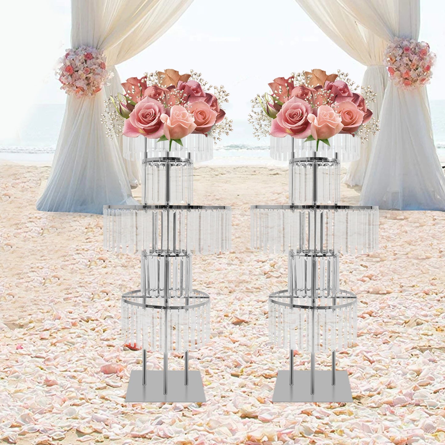 NONECN 5 Tier Crystal Flower Stand Wedding Centerpieces Crystal Vases