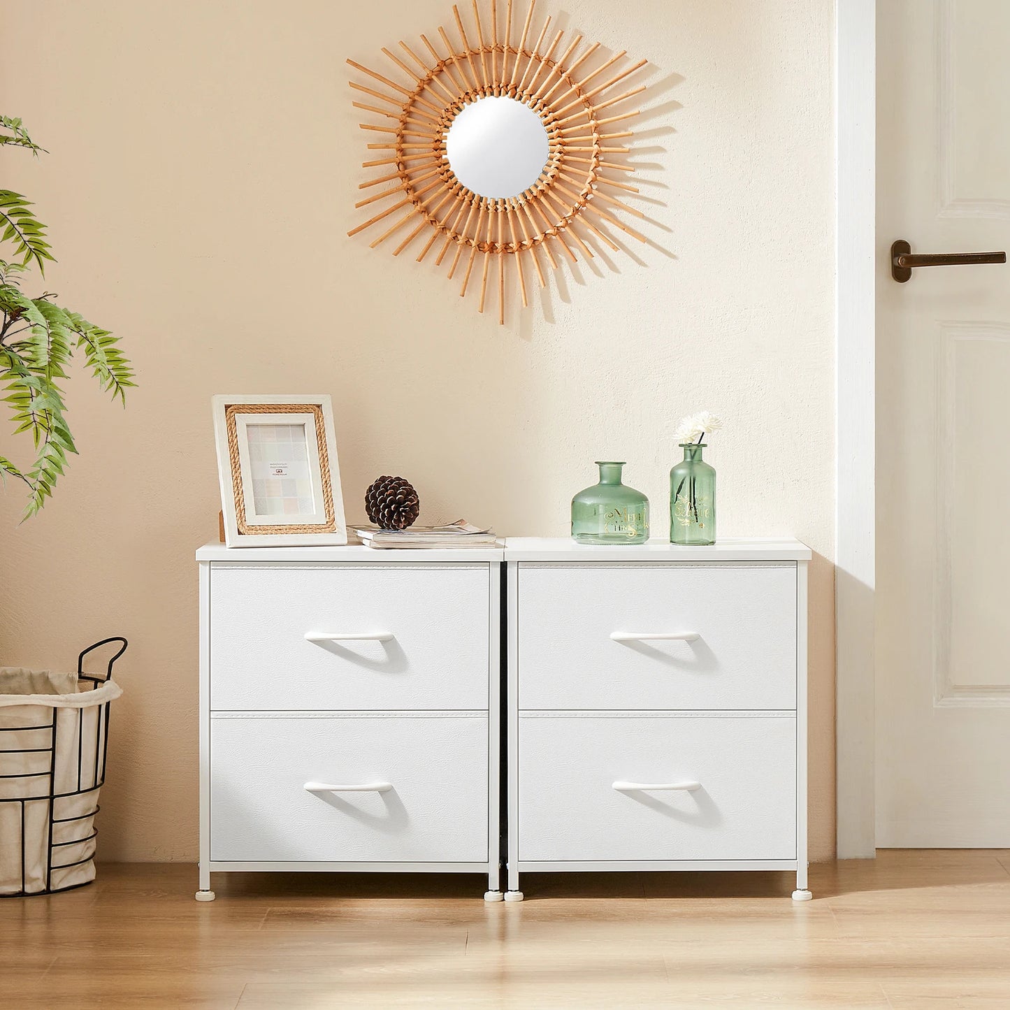 JHK Modern Metal Living Room Storage Cabinet With Fabric Drawers