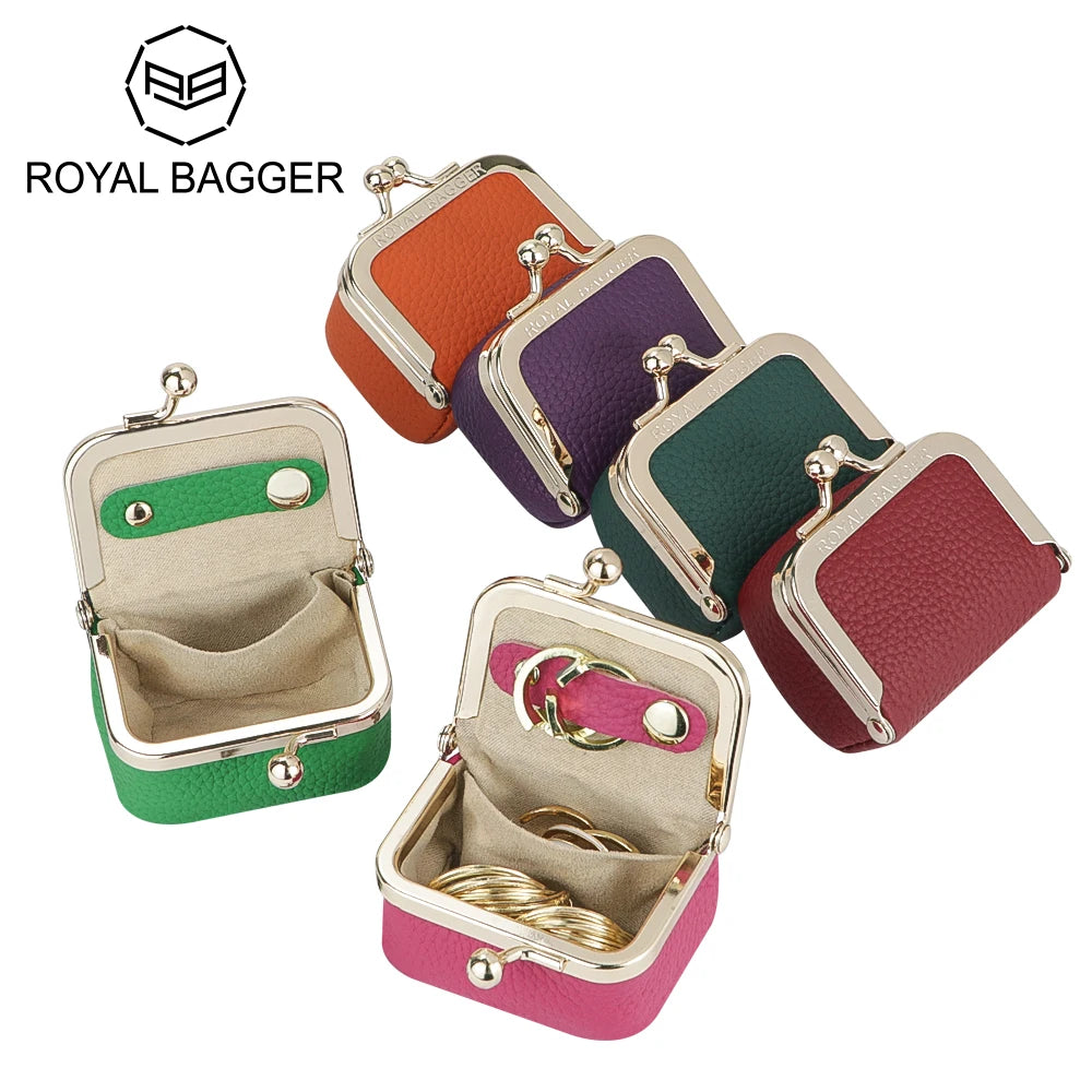 Royal Bagger Genuine Cow Leather Mini Coin Purse Kiss Lock