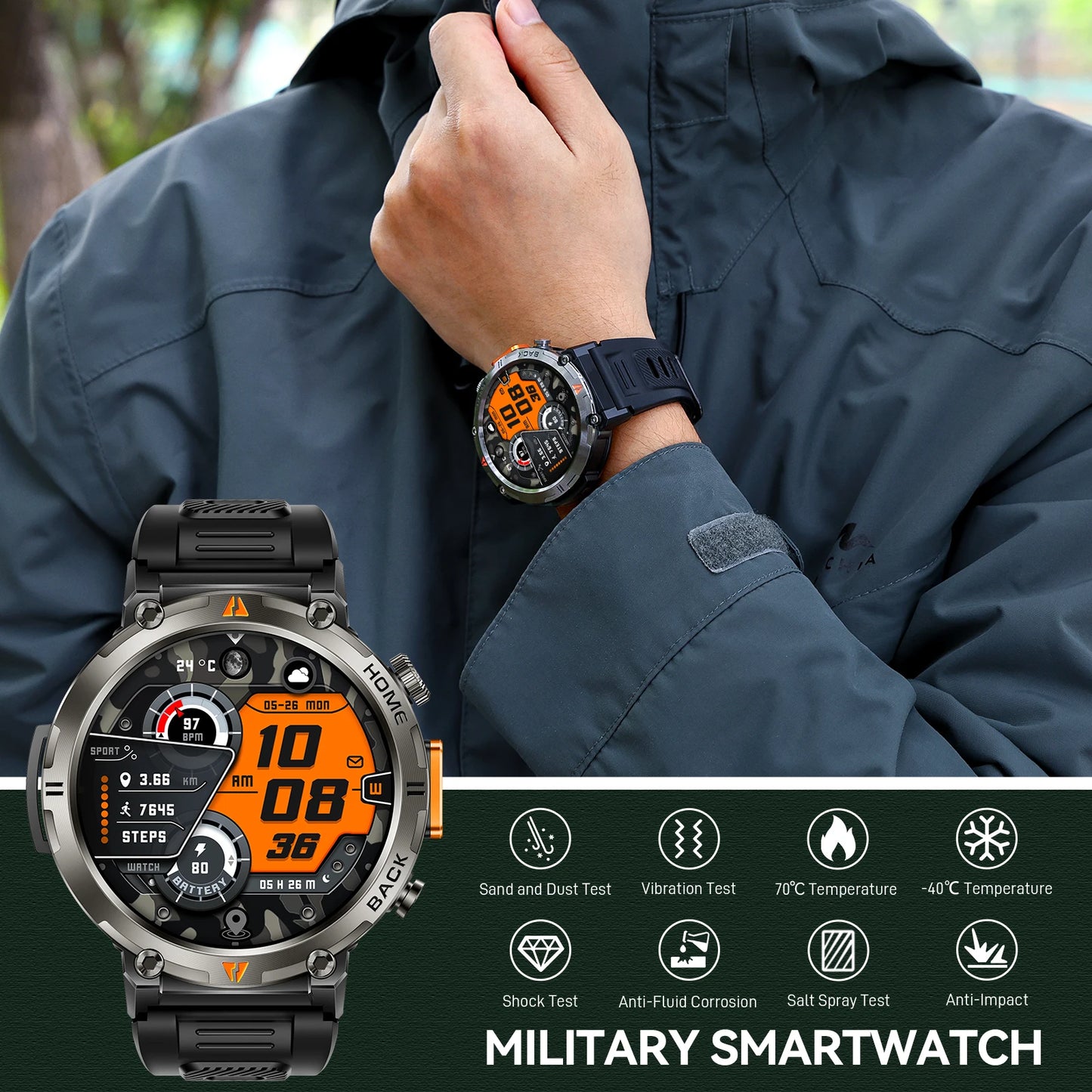 EIGIIS KE3 Smartwatch for Men Bluetooth Health Monitor