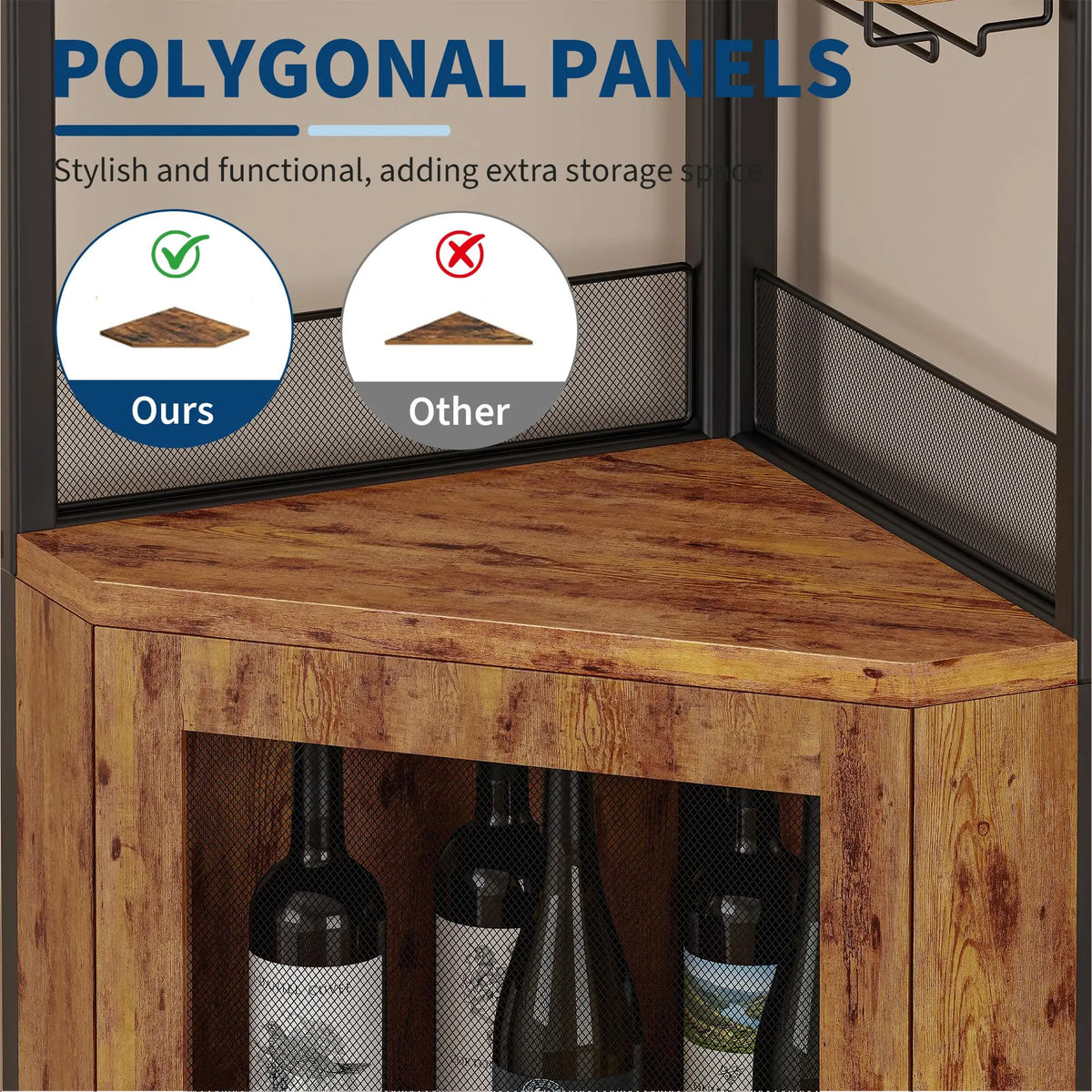 HiMISS Corner Wine Cabinet With LED Lights And Glass Holder
