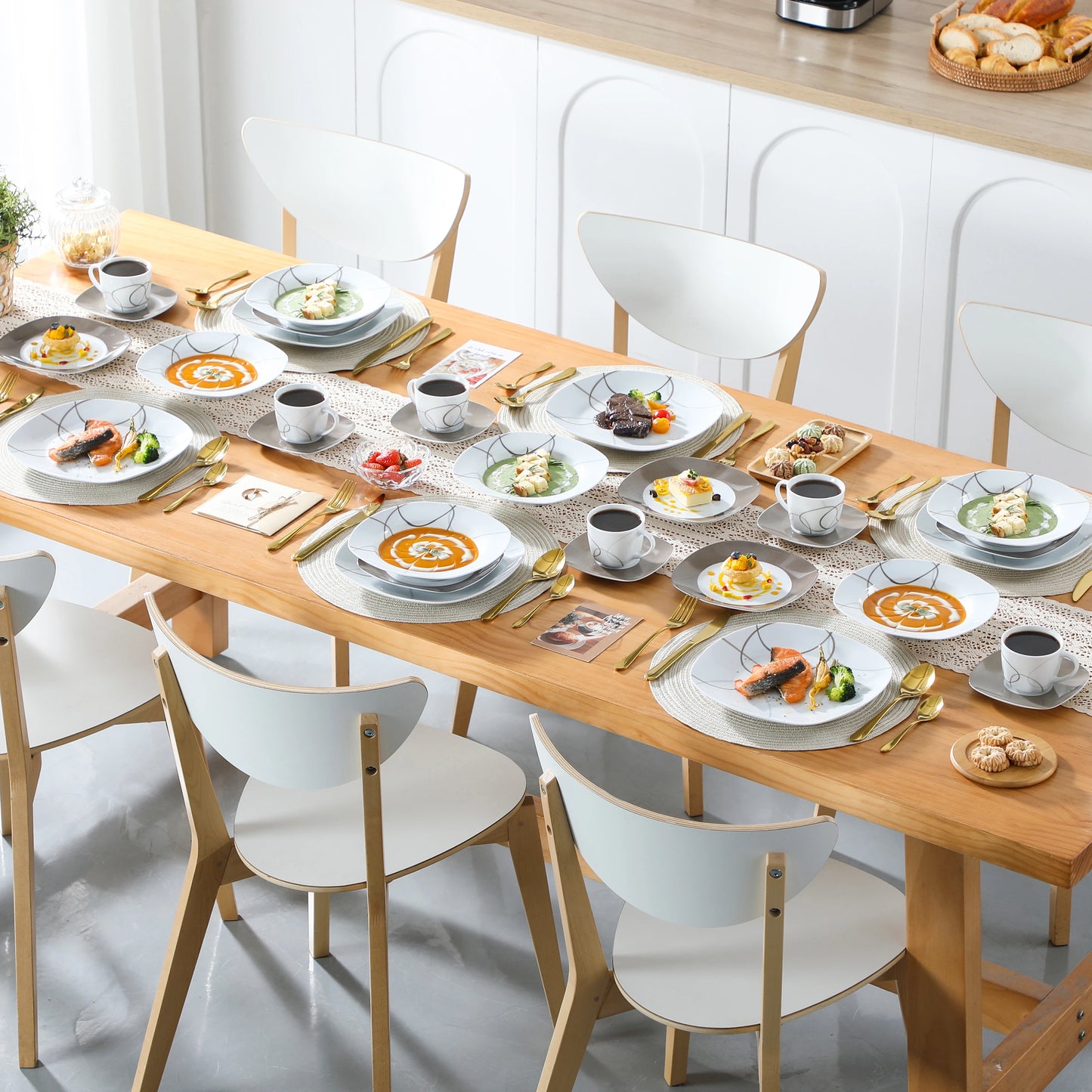 MALACASA Porcelain Dinnerware Set For Six With Plates Cups Saucers