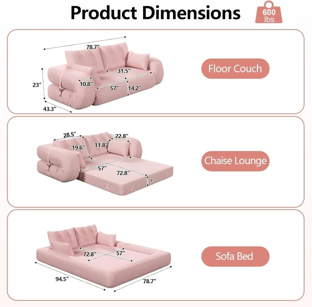 3 in 1 Sleeper Sofa Futon Couch Upholstered Living Room