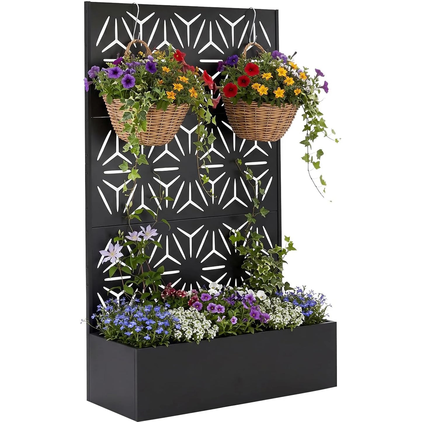 HiMISS Metal Raised Planter Box With Trellis Drainage Holes