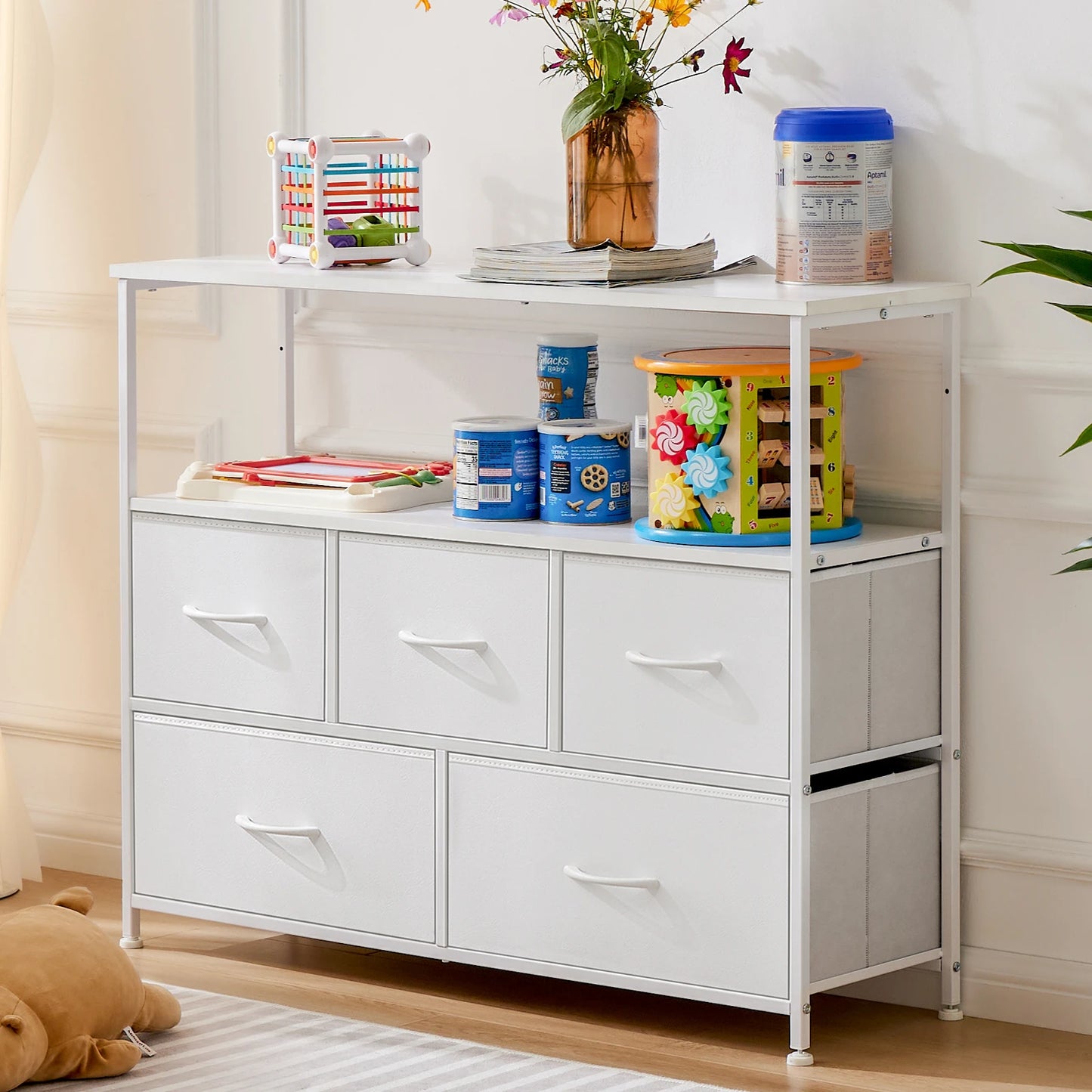 JHK Modern Fireplace TV Stand With Fabric Storage Drawers
