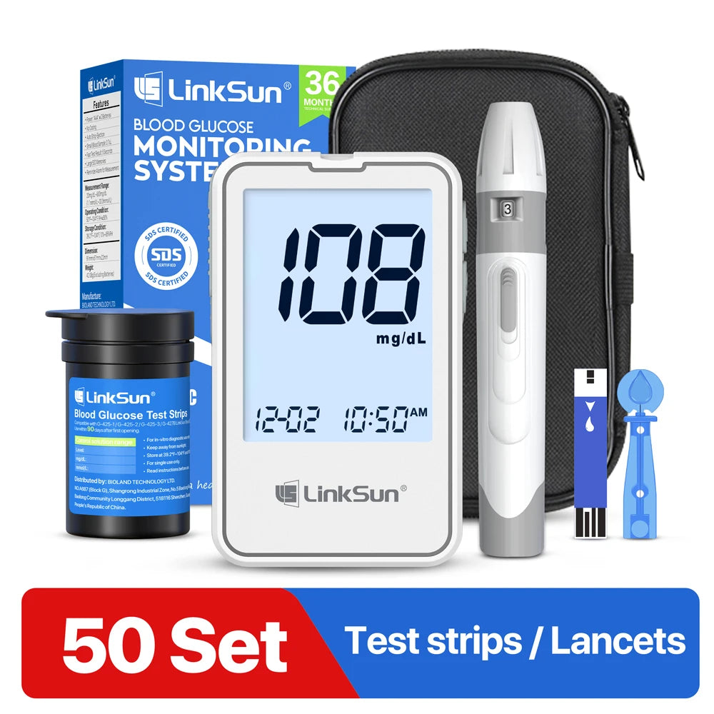 Linksun Blood Glucose Monitor 50 Strips Lancing Device