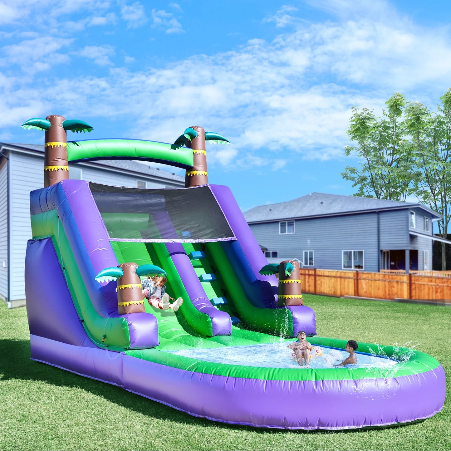 RTS Inflatable Bounce House Tropical Water Slide - Giant Commercial PVC Outdoor Fun For Kids Parties