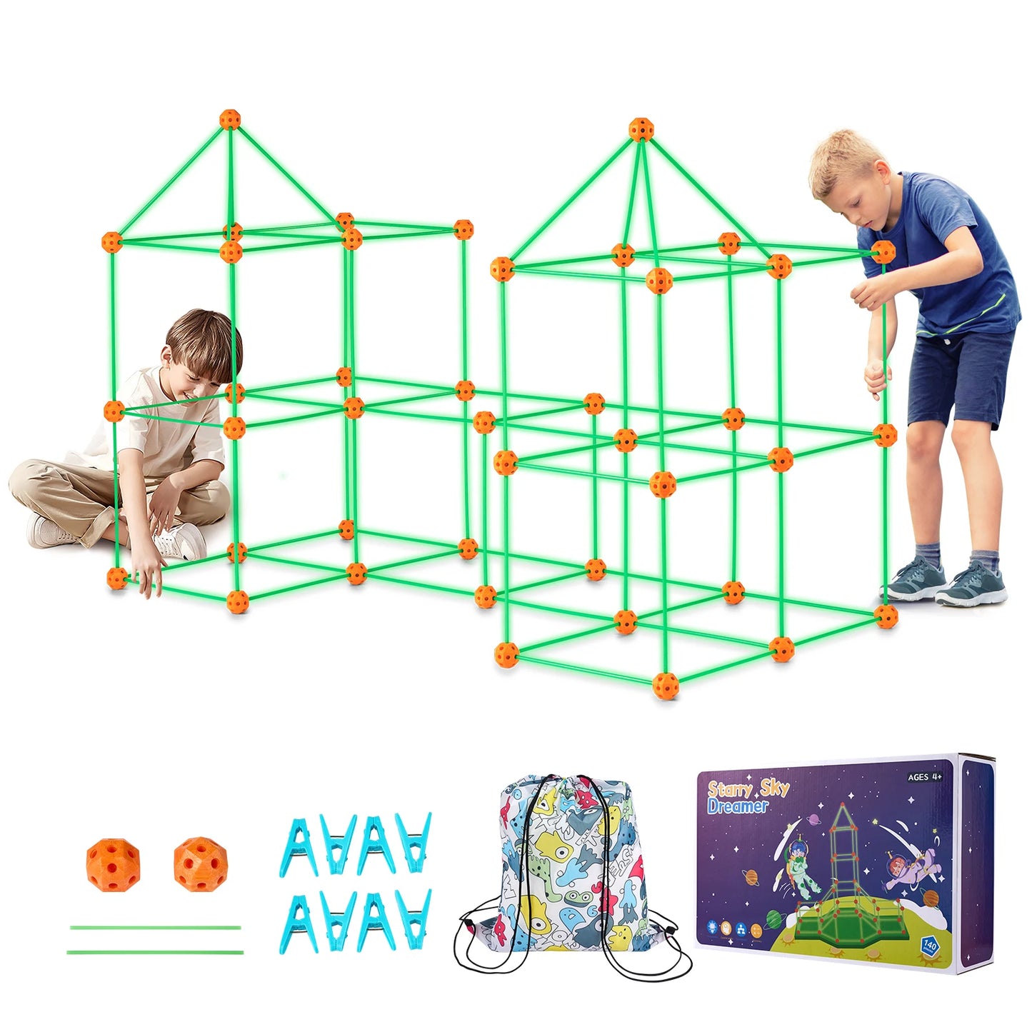 SucceBuy Fort Building Kit For Kids STEM Castle Build Set 96 Rods 44 Balls