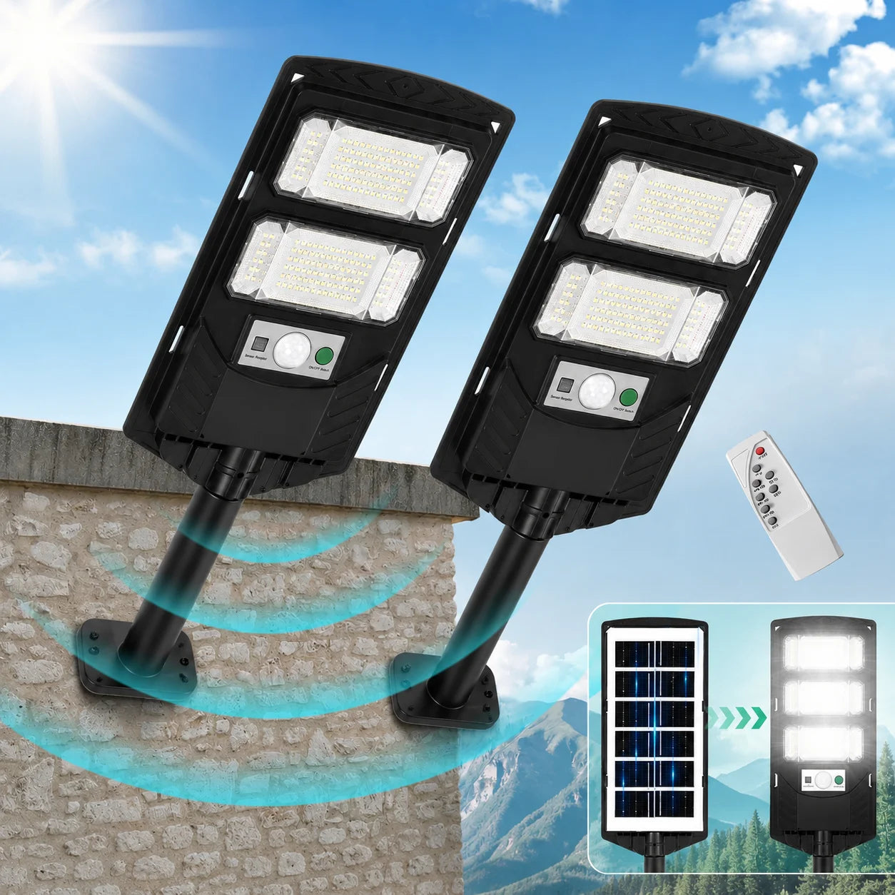 2Pack Solar Street Lights 120000LM Waterproof Dusk To Dawn Outdoor LED