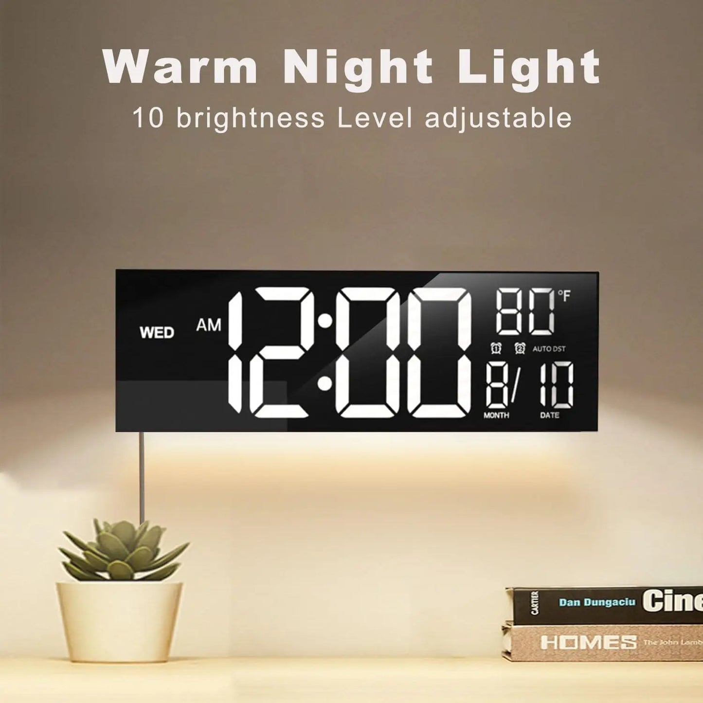 Digital Wall Clock With Remote Alarm Timer Temperature Auto DST LED Display