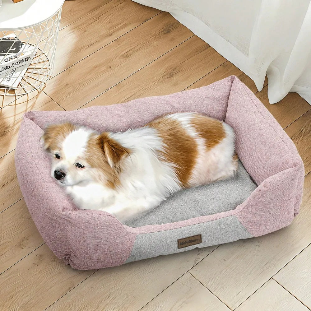 Machine Washable Cozy Linen Dog Bed For Dogs And Cats