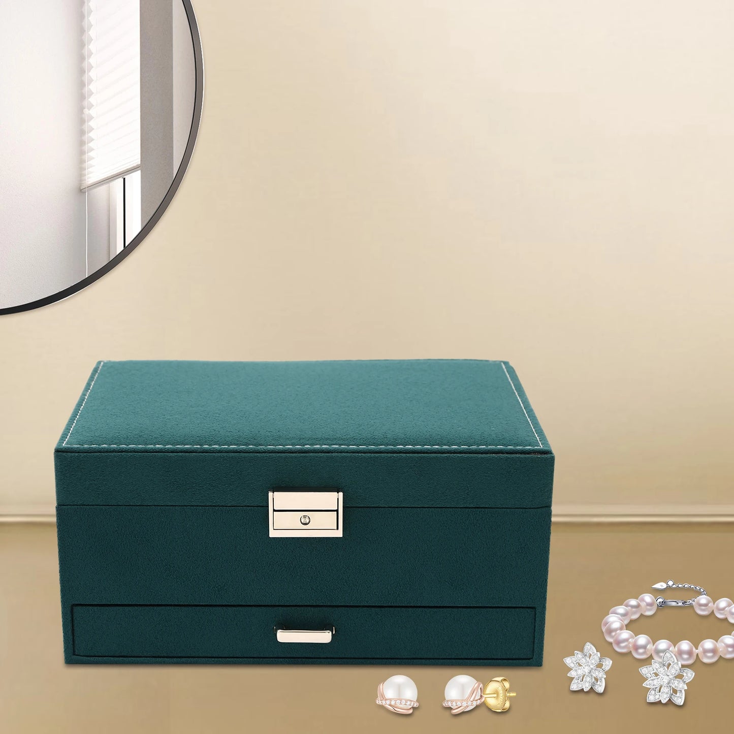 NONECN 3 Tier Jewelry Box With Safe Lock For Rings