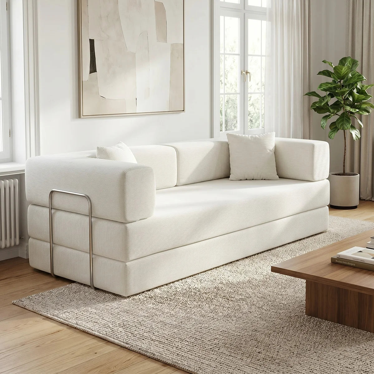 YQzyphyna Corduroy Futon Sofa Bed 4 In 1 Convertible Loveseat