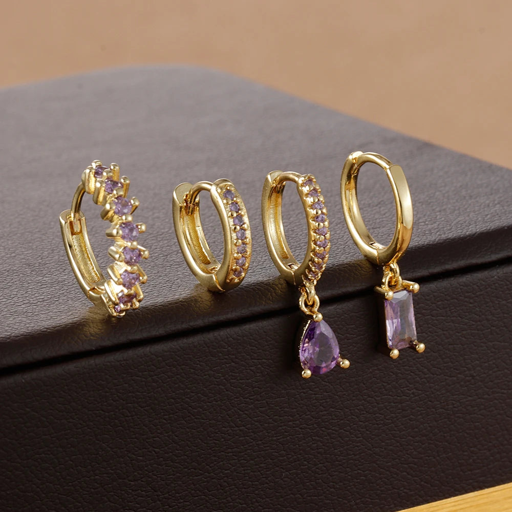 Korean Stainless Steel Zircon Water Drop Earrings Set for Women