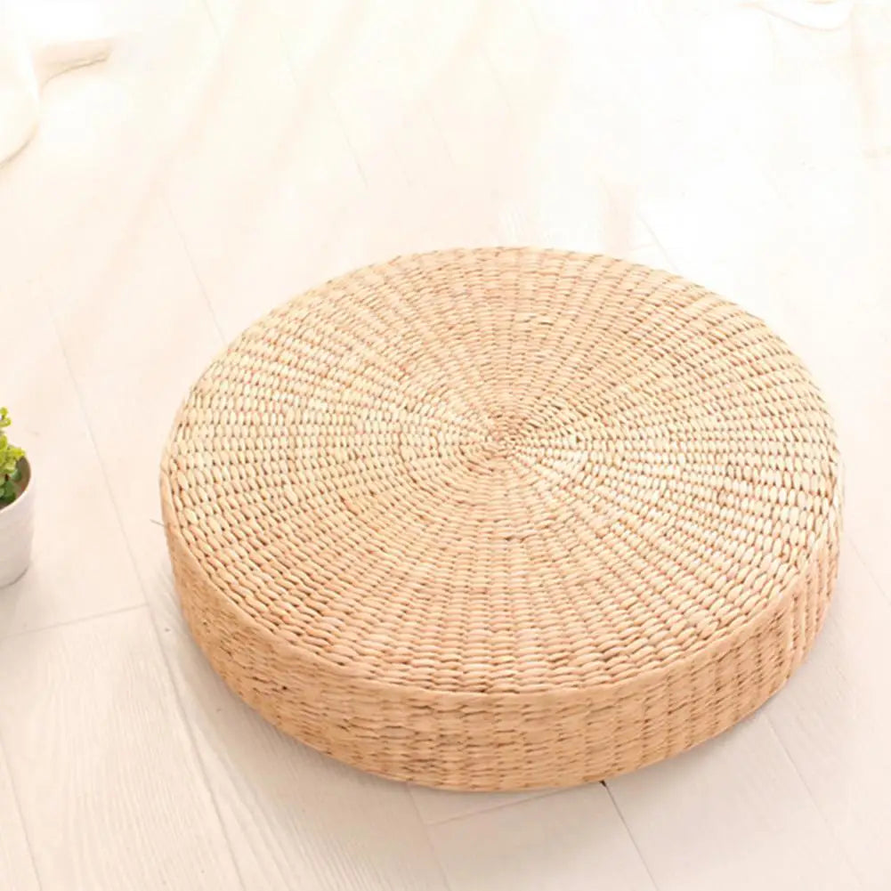 Round Tatami Cushion Handmade Straw Weave Floor Pillow For Meditation Yoga