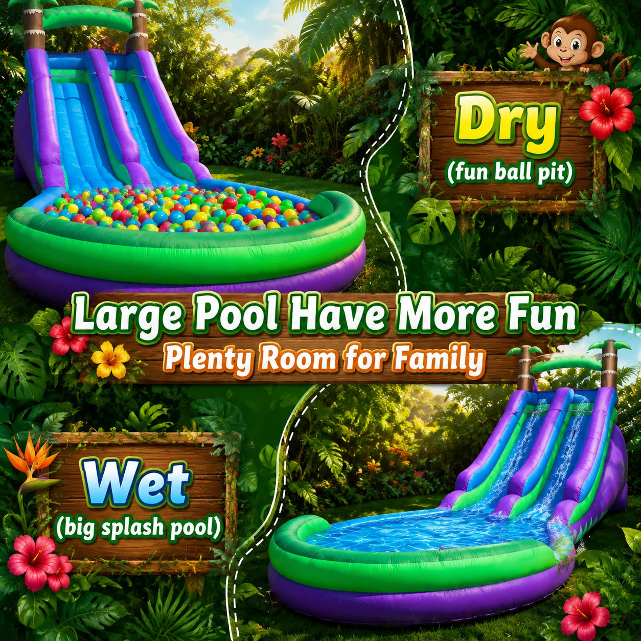 Tropical Rainforest Water Slide Summer Backyard Family Outdoor Inflatable Fun