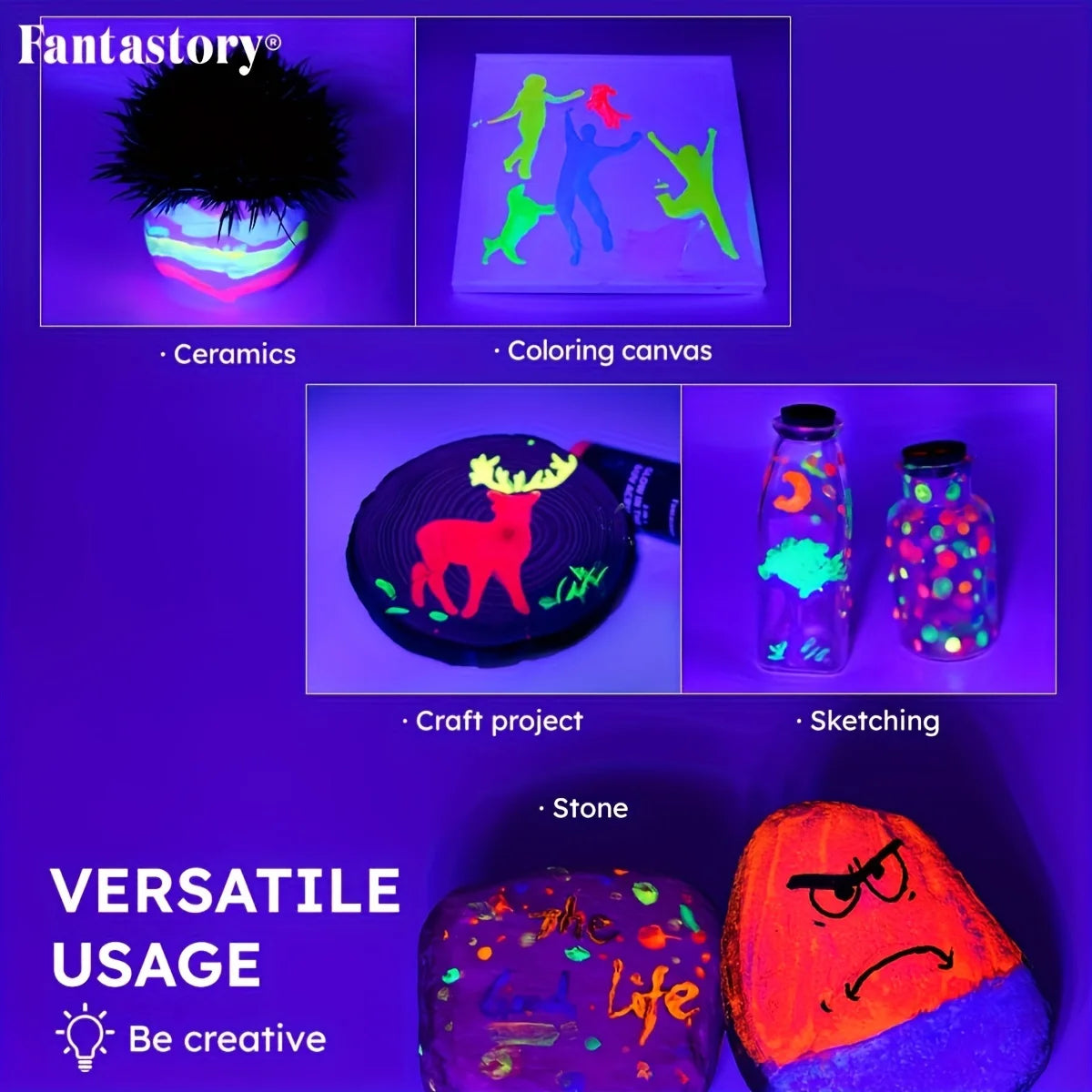 Acrylic Paint Set Multisurface Luminescent Glow In Dark PigmentConcentrationMatrix Formula