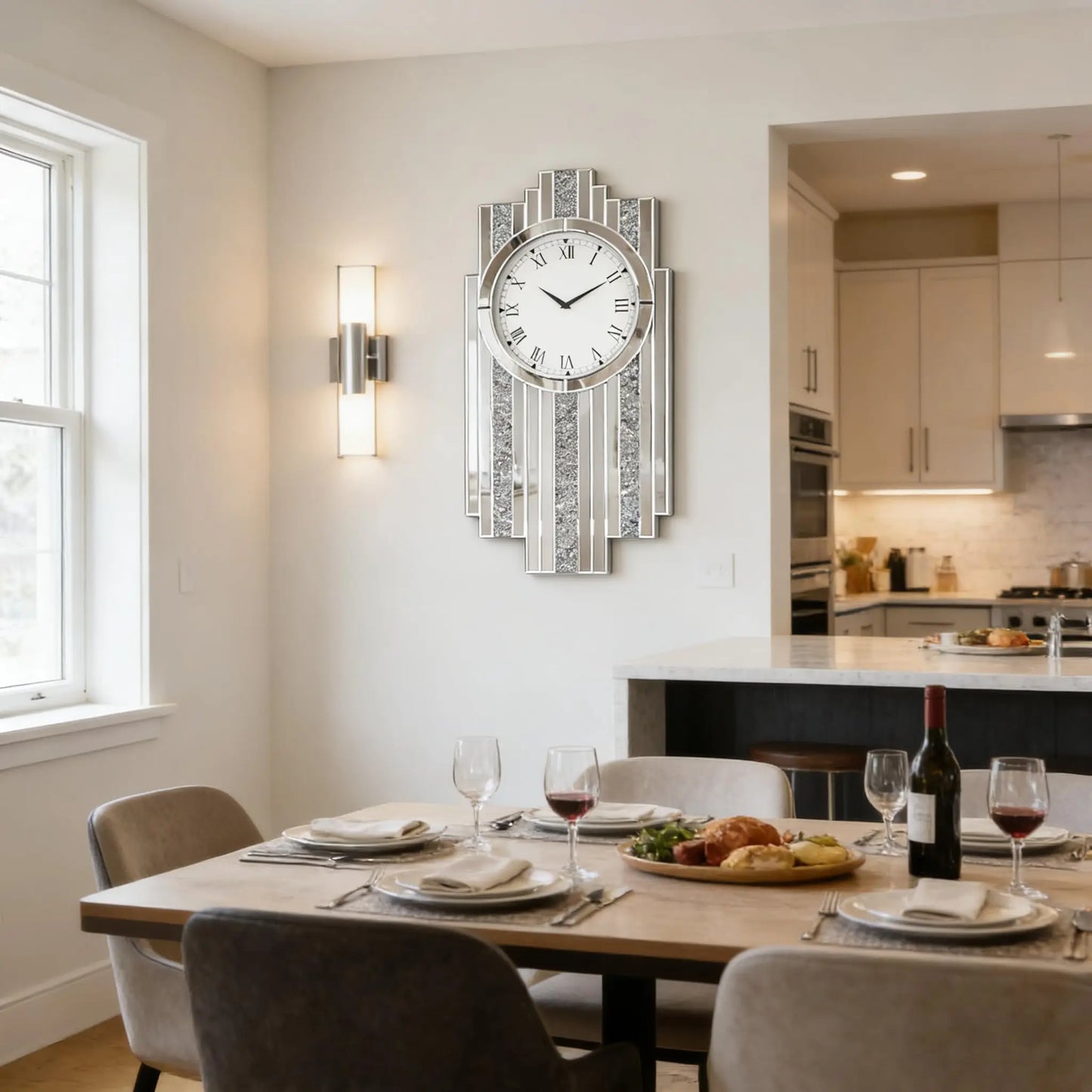 Modern Mirror Wall Clock With Crystal Sparkle Design Living Room