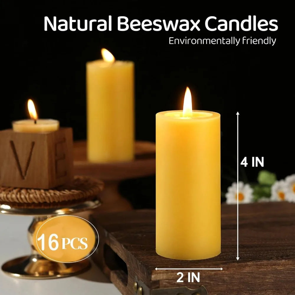 Natural Beeswax Pillar Candles Long Burning 560 Hours Dripless Smokeless For Home Prayer Emergency