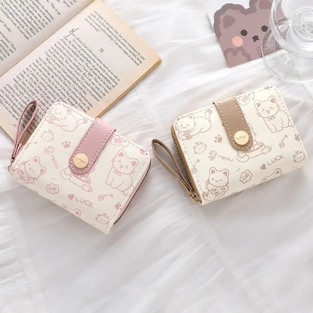 Cute Cat Coin Purse PU Leather Wallet Large Capacity