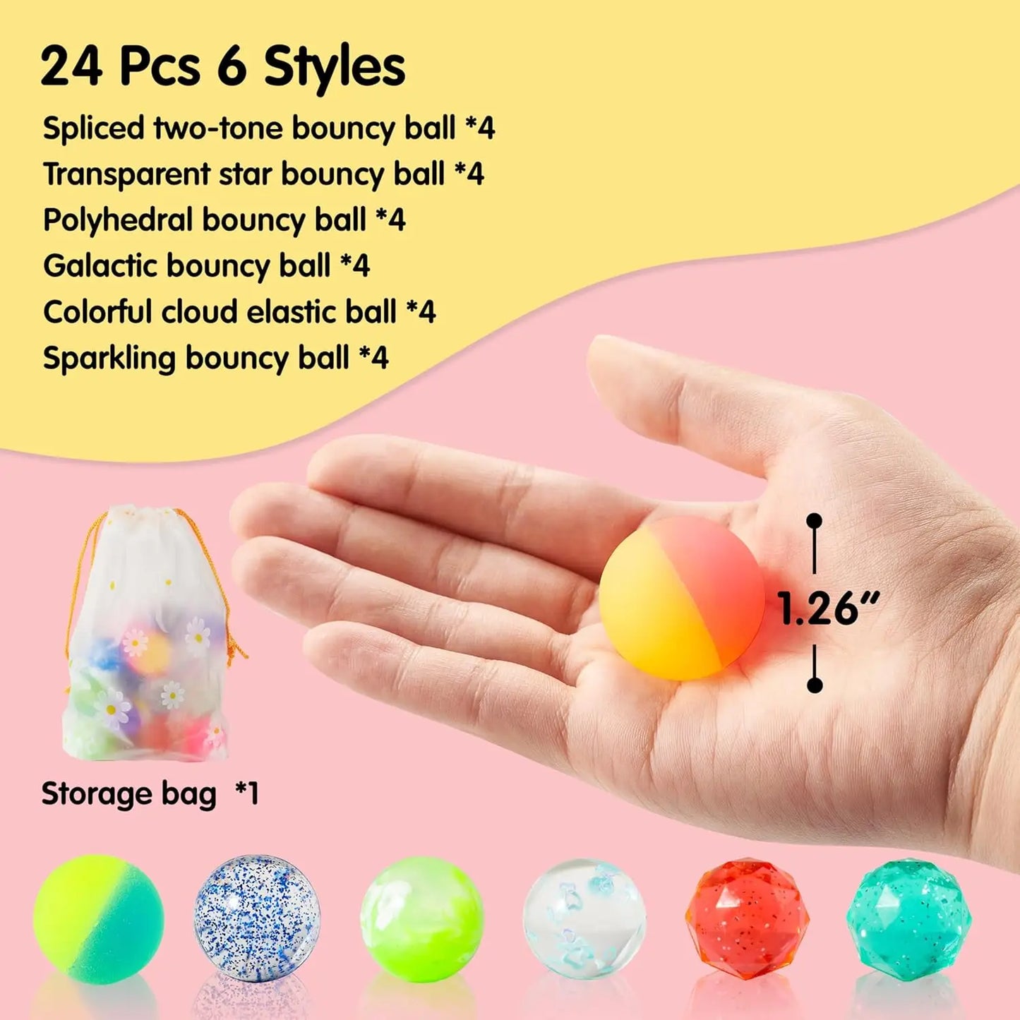 Joyfy Multistyle Bouncy Balls Bulk Pack for Kids Party Favors