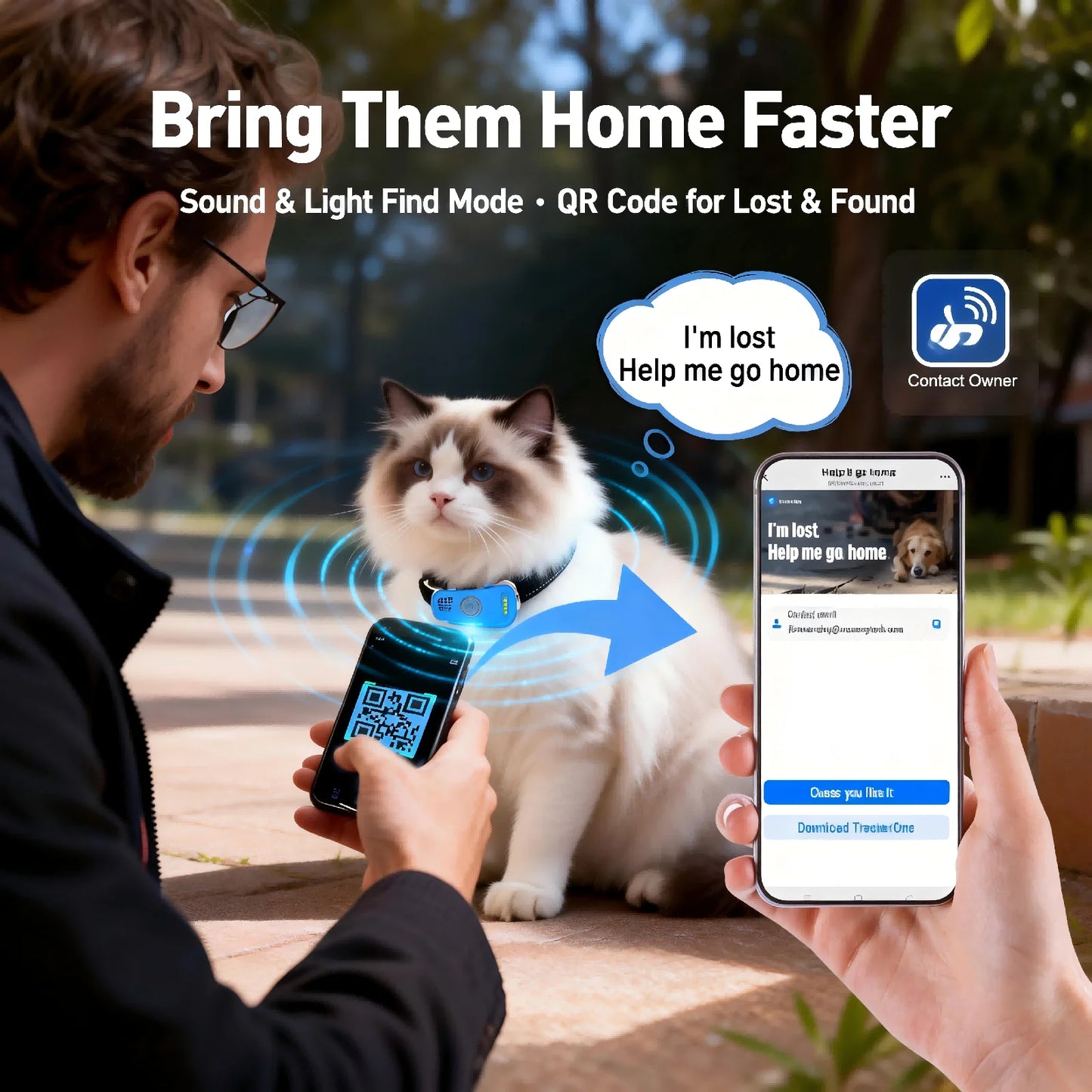 WANWAYTECH GPS Pet Tracker Dogs Cats Real Time Tracking Unlimited 1 Year Service