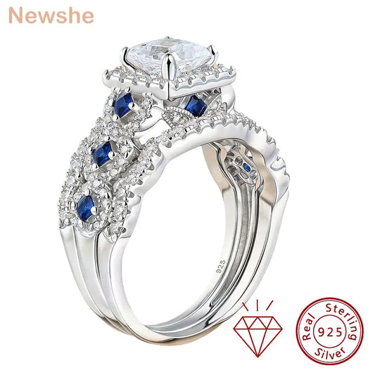 Newshe 3 Piece Moissanite Sterling Silver Wedding Ring Set