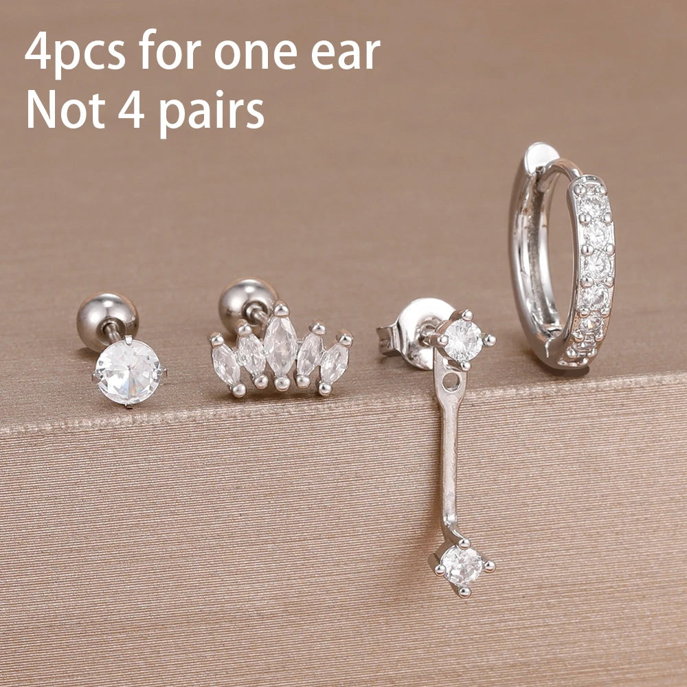 Korean Stainless Steel Zircon Water Drop Earrings Set for Women