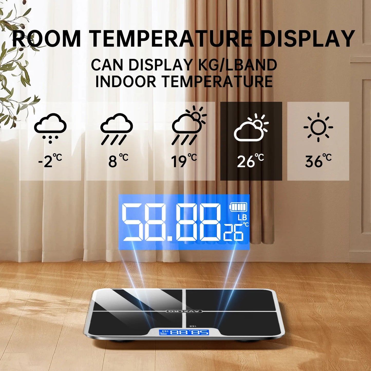 Digital Bathroom Scale With Temperature Display Up To 180 Kg