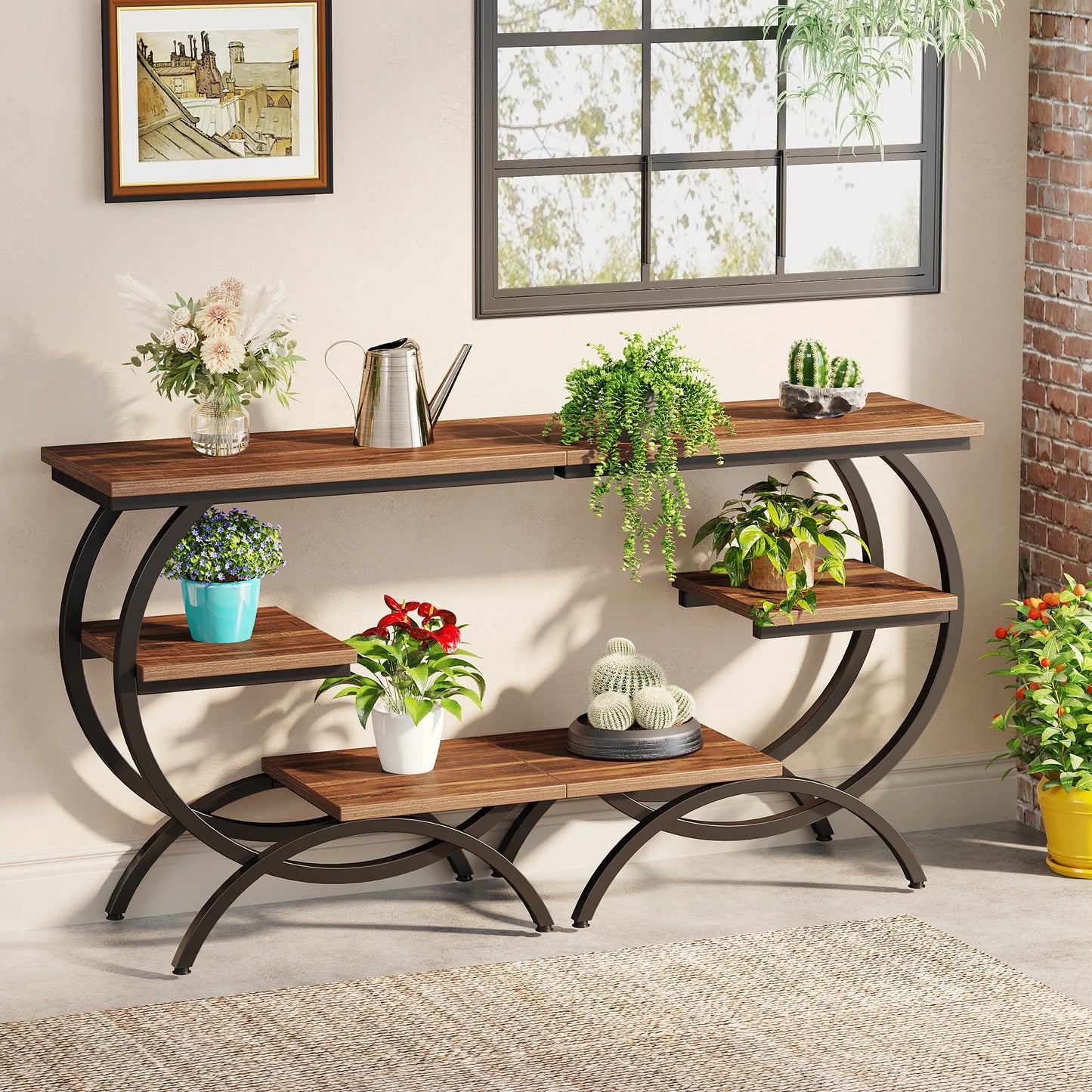 Tribesigns C Shaped End Table Industrial Three Tier Couch Table