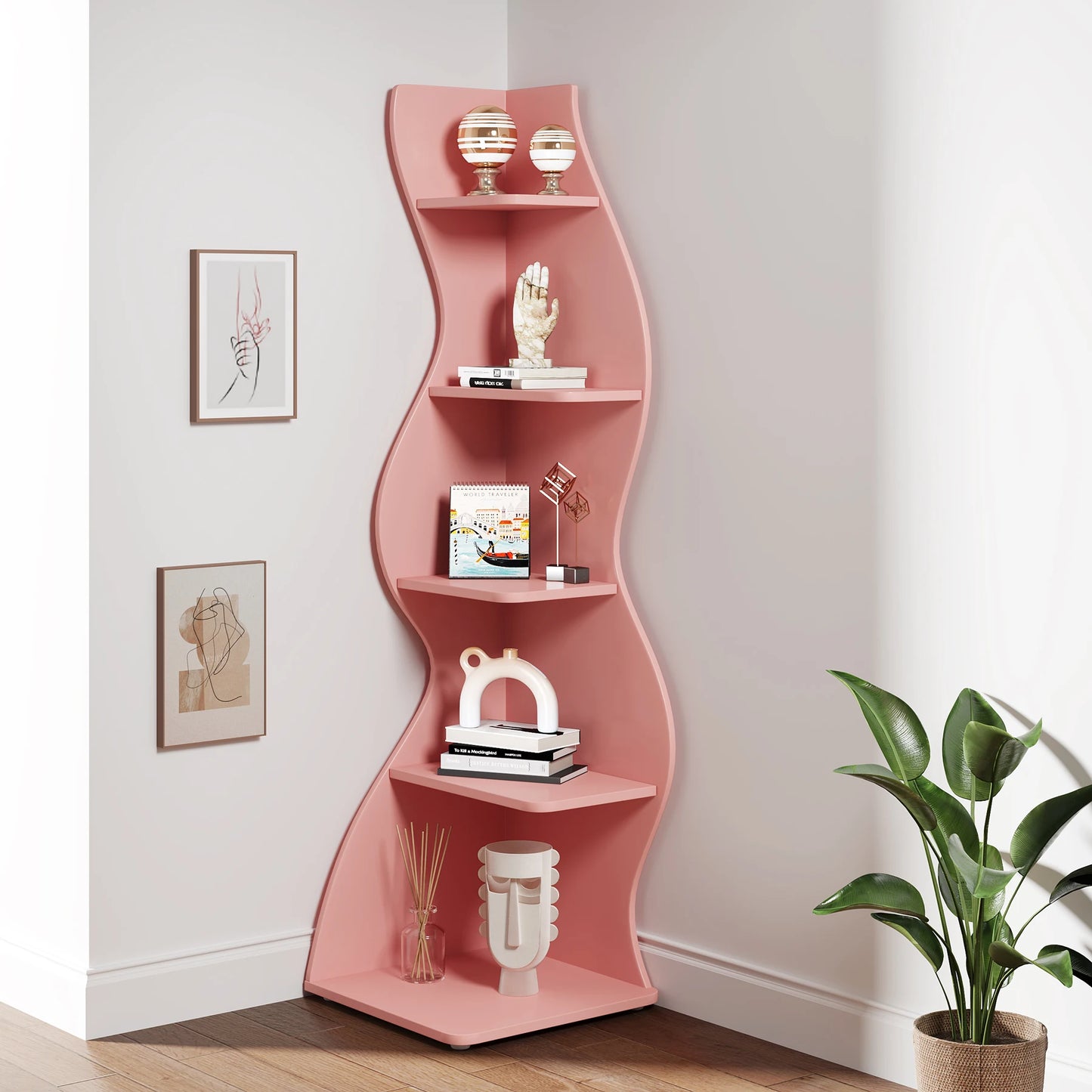 Tribesigns Modern 5 Tier Wooden Corner Storage Shelf