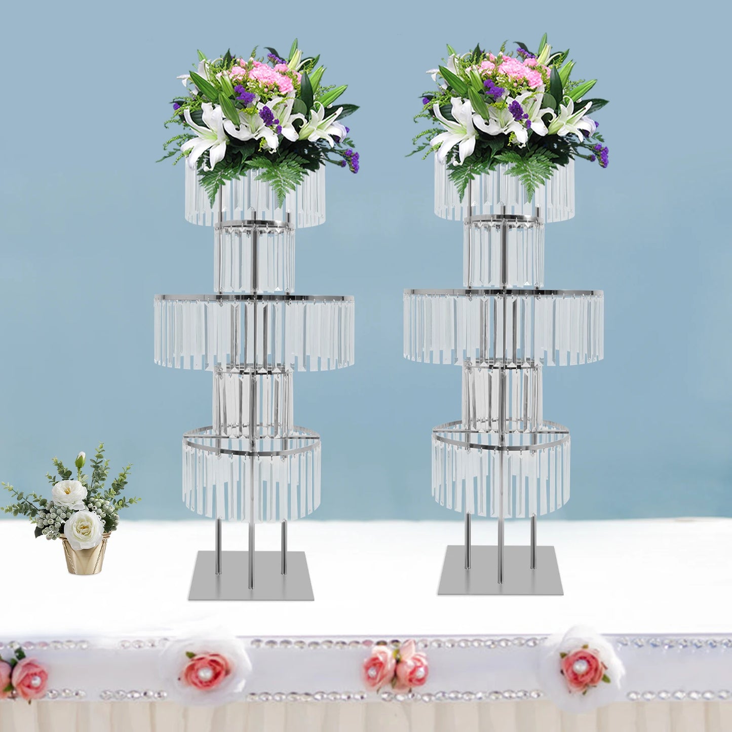 NONECN 5 Tier Crystal Flower Stand Wedding Centerpieces Crystal Vases