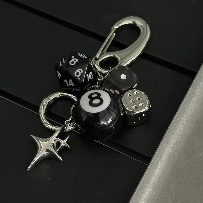Black 8 Dice Gothic Acrylic Keychain Bag Charm Unisex