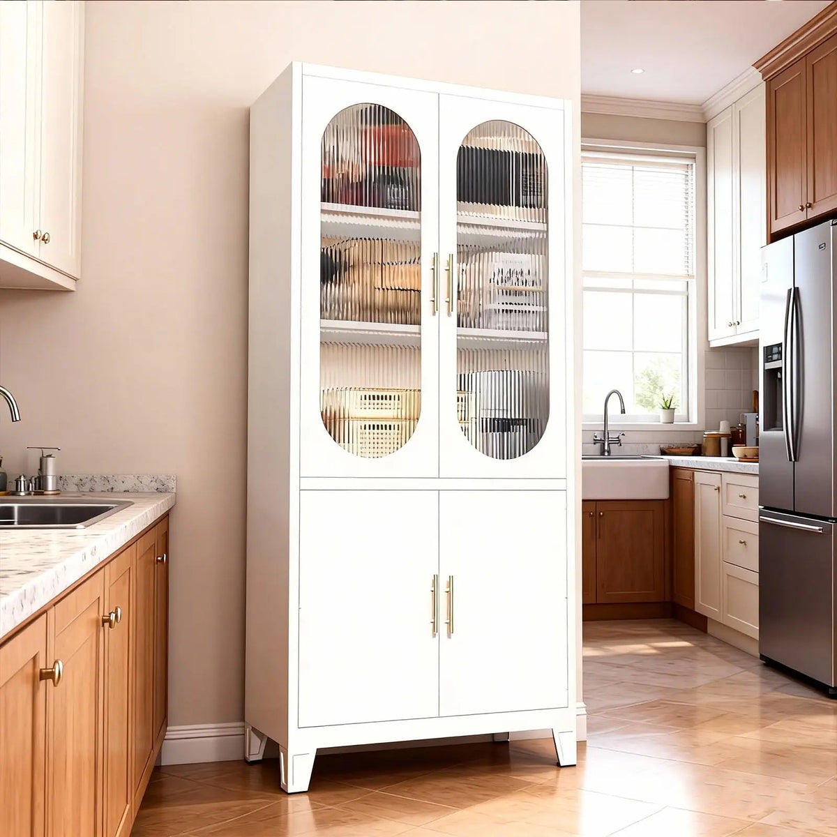 EliteZ Metal Kitchen Pantry Cabinet With Adjustable Shelves and Doors