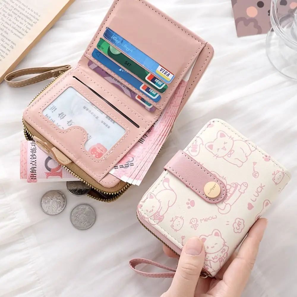 Cute Cat Coin Purse PU Leather Wallet Large Capacity