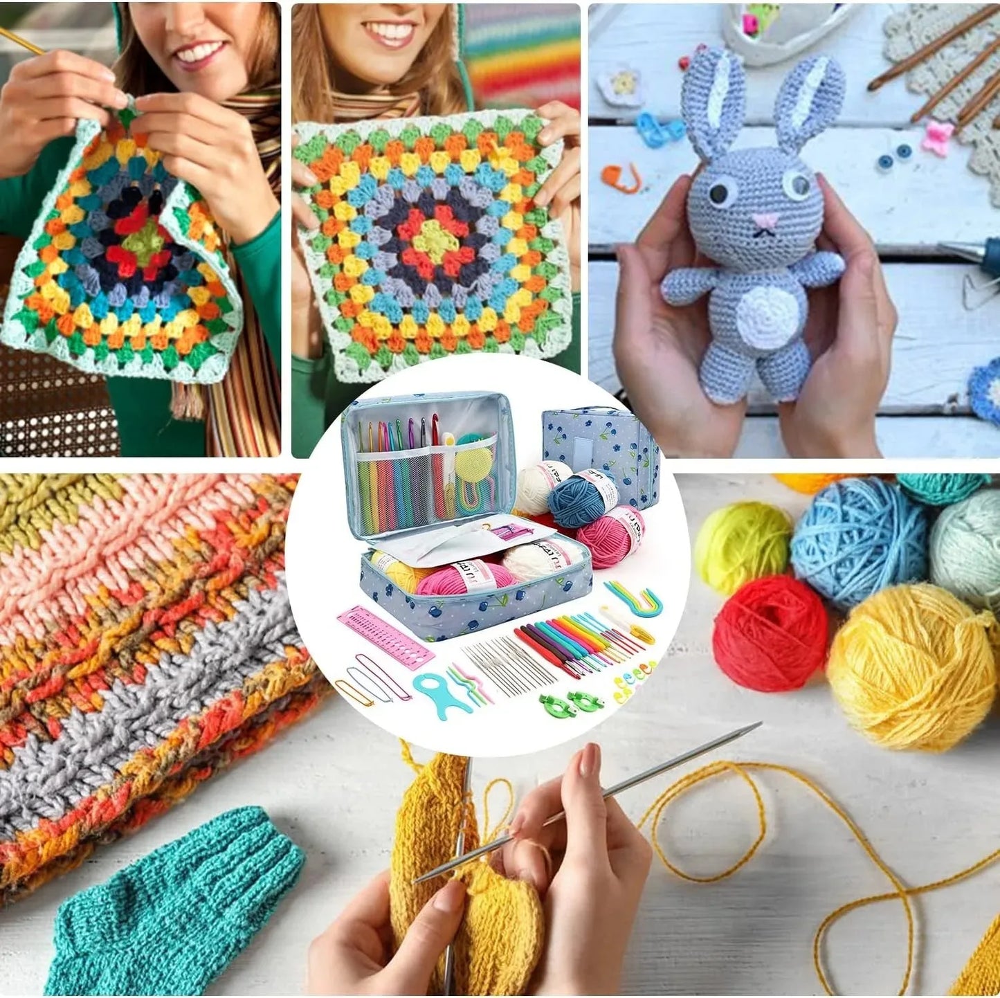 59 Piece Crochet Kit Portable Starter Set With Storage Bag For Beginners Includes Yarn